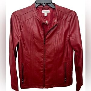 Christopher Banks Red Leather Motorcycle Jacket